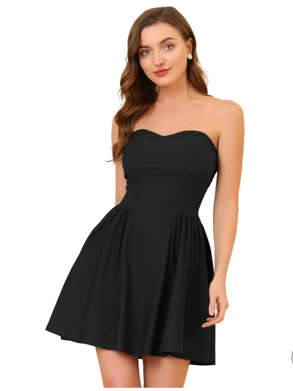 Allegra K Strapless Mini Dress Black Size M Sweetheart Neck Fit & Flare Stretch